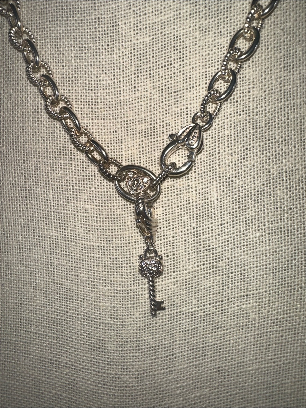 Judith Ripka 925 Silver Oval Link Heart Lock Detachable Key Necklace 20β - Picture 7 of 11